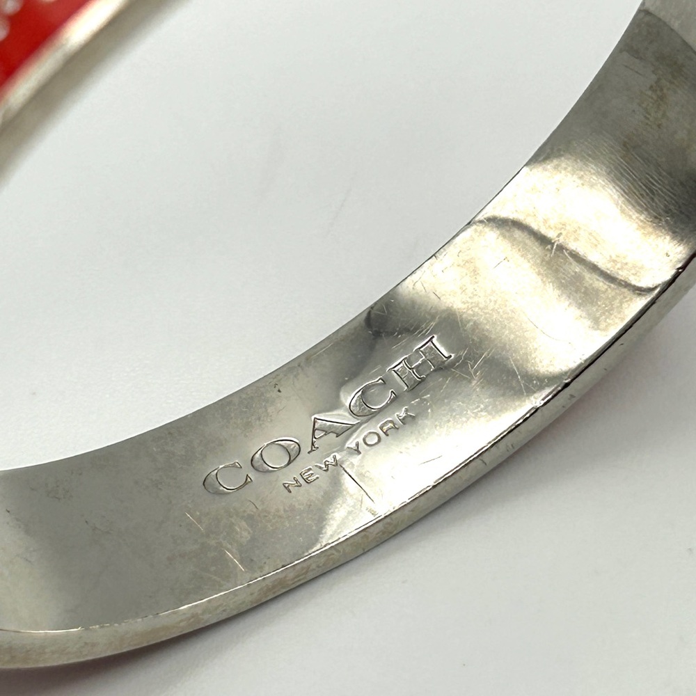 Vintage Coach Red Enamel Logo Bangle Bracelet – Hinged with Safety Chain 7” - Picture 7 of 13